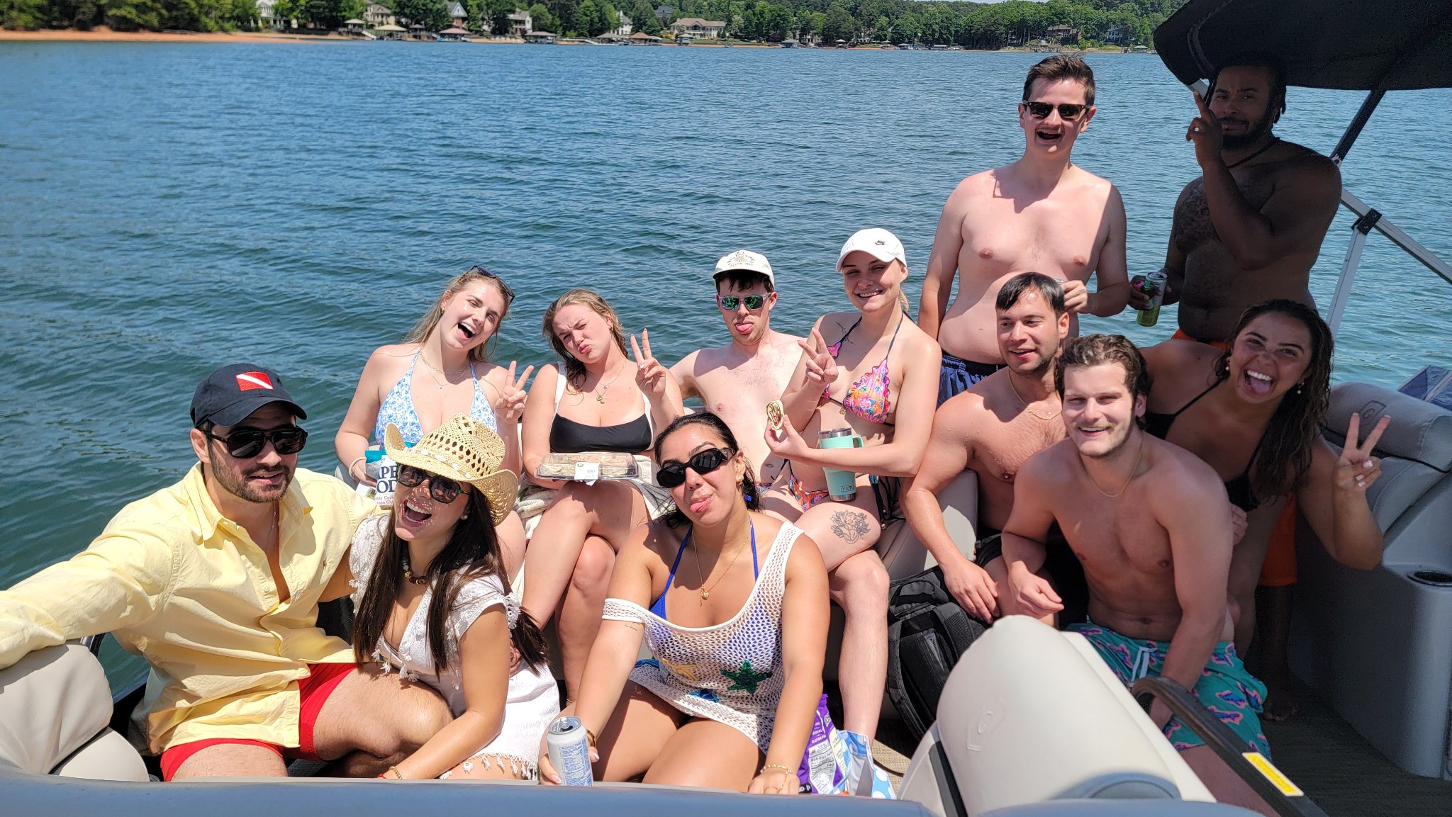 Guests enjoying a pontoon party on Lake Norman